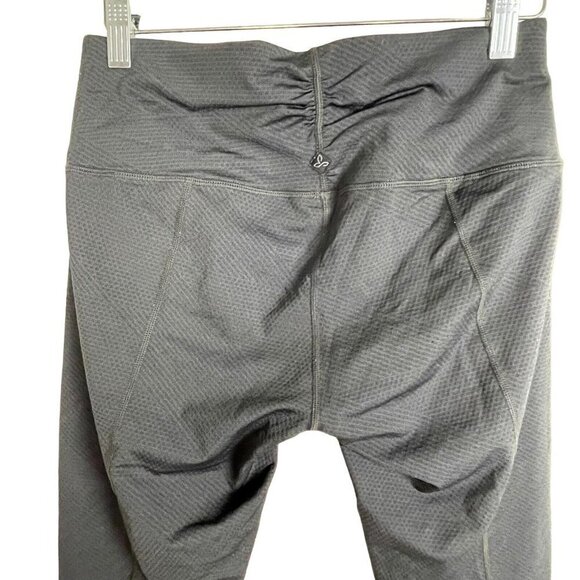 PrAna Charcoal Gray Textured Printed‎ Capri Ruched Hem Leggings Size M - Picture 7 of 8